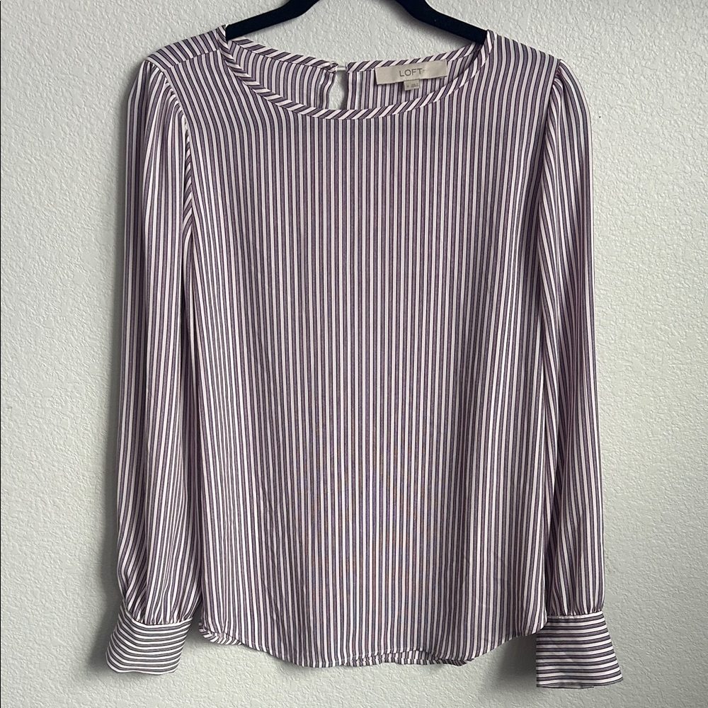 LOFT Classic blue and burgundy Striped Blouse